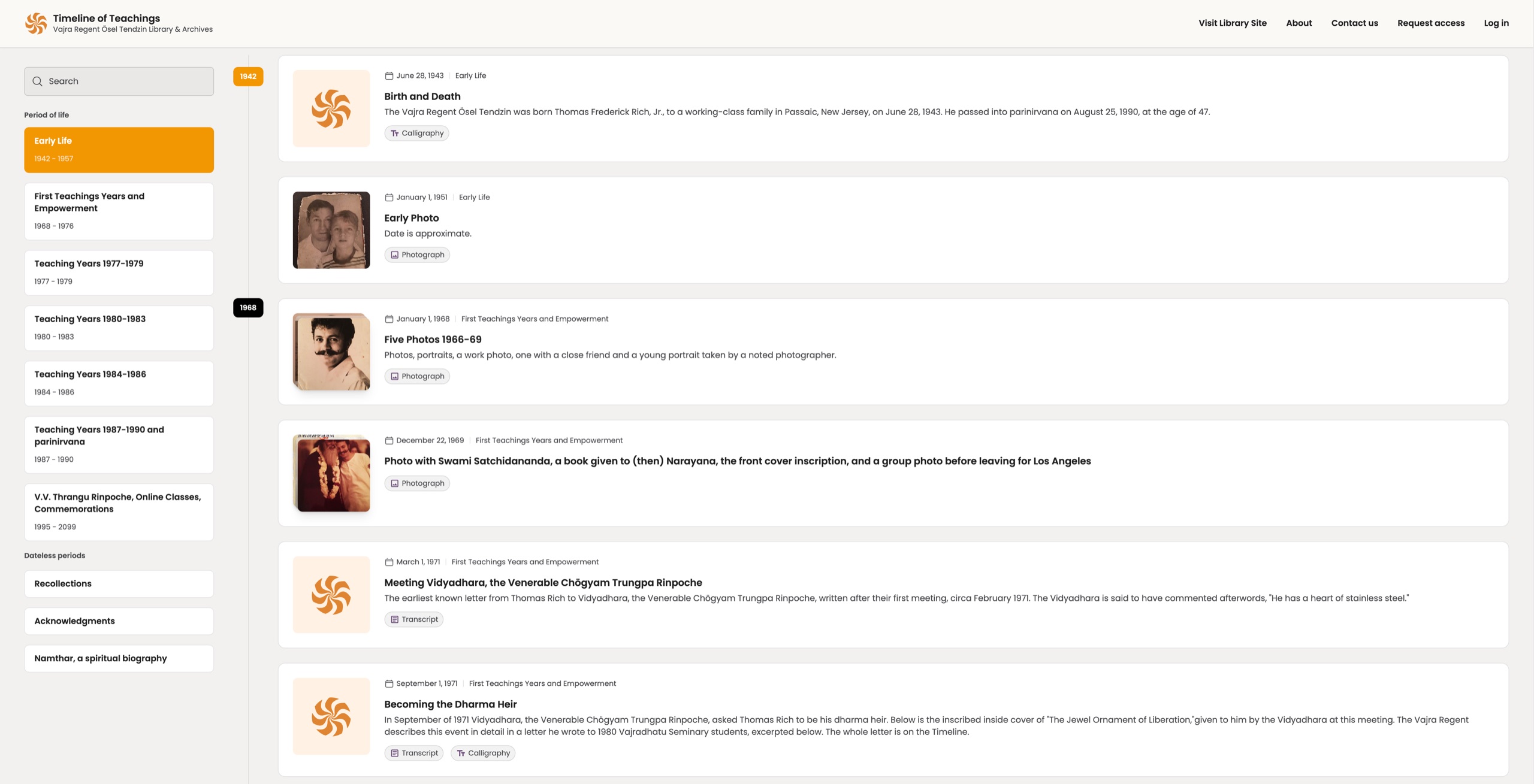 The redesigned public timeline, organized by periods of the Vajra Regent's life