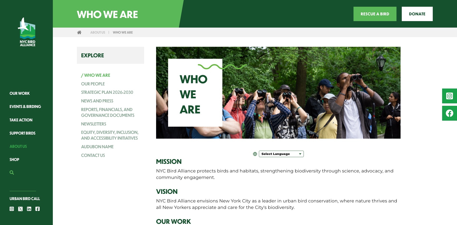 NYC Bird Alliance about page after the 2024 rebrand
