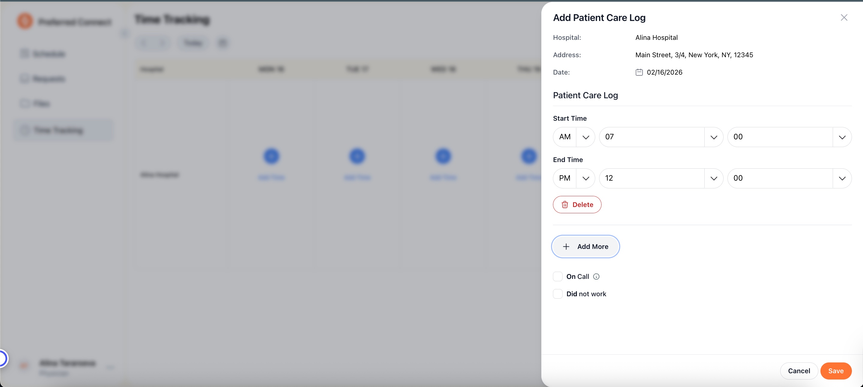 Time tracking in Preferred Connect