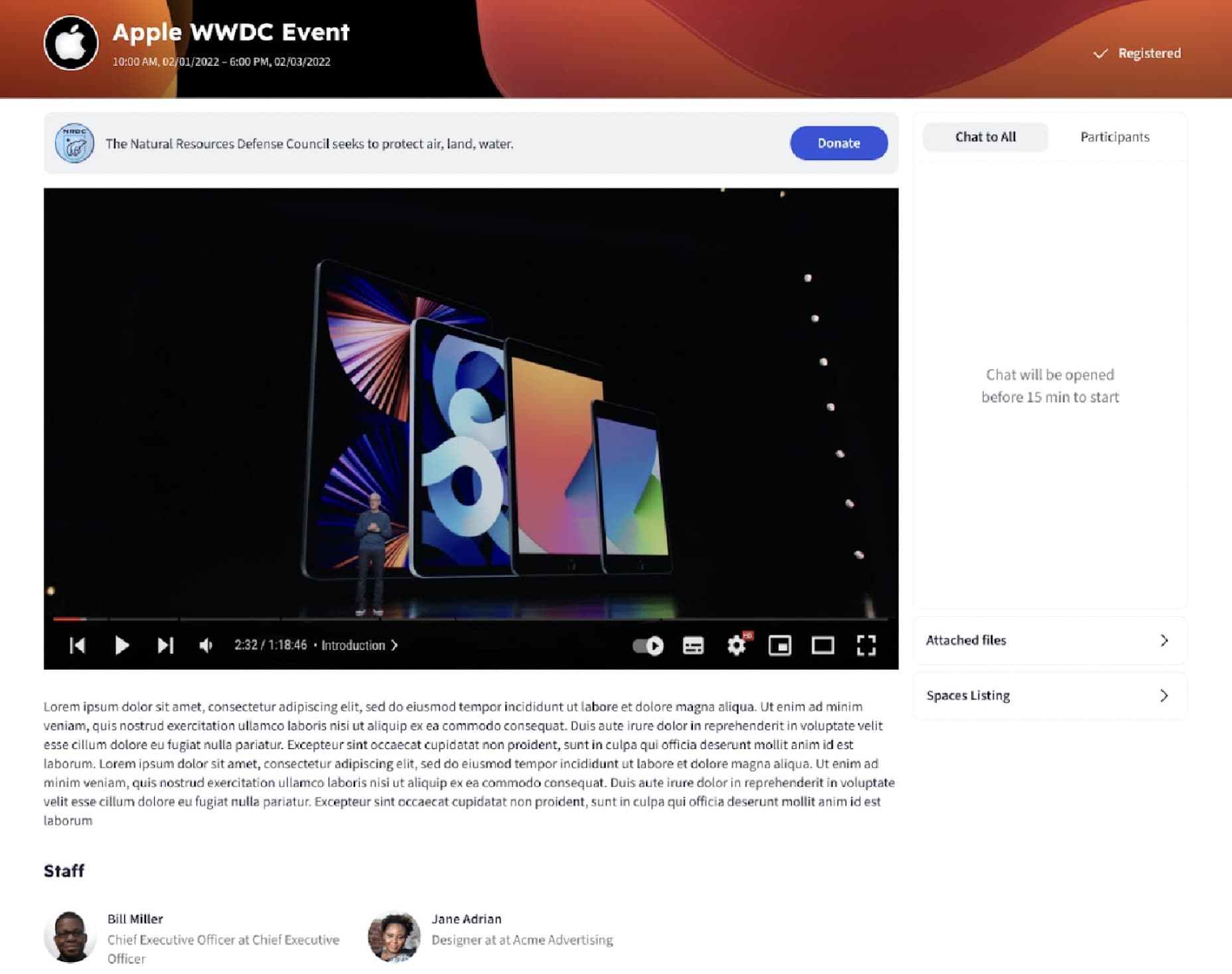 EventSpace Meeting Webinar Page